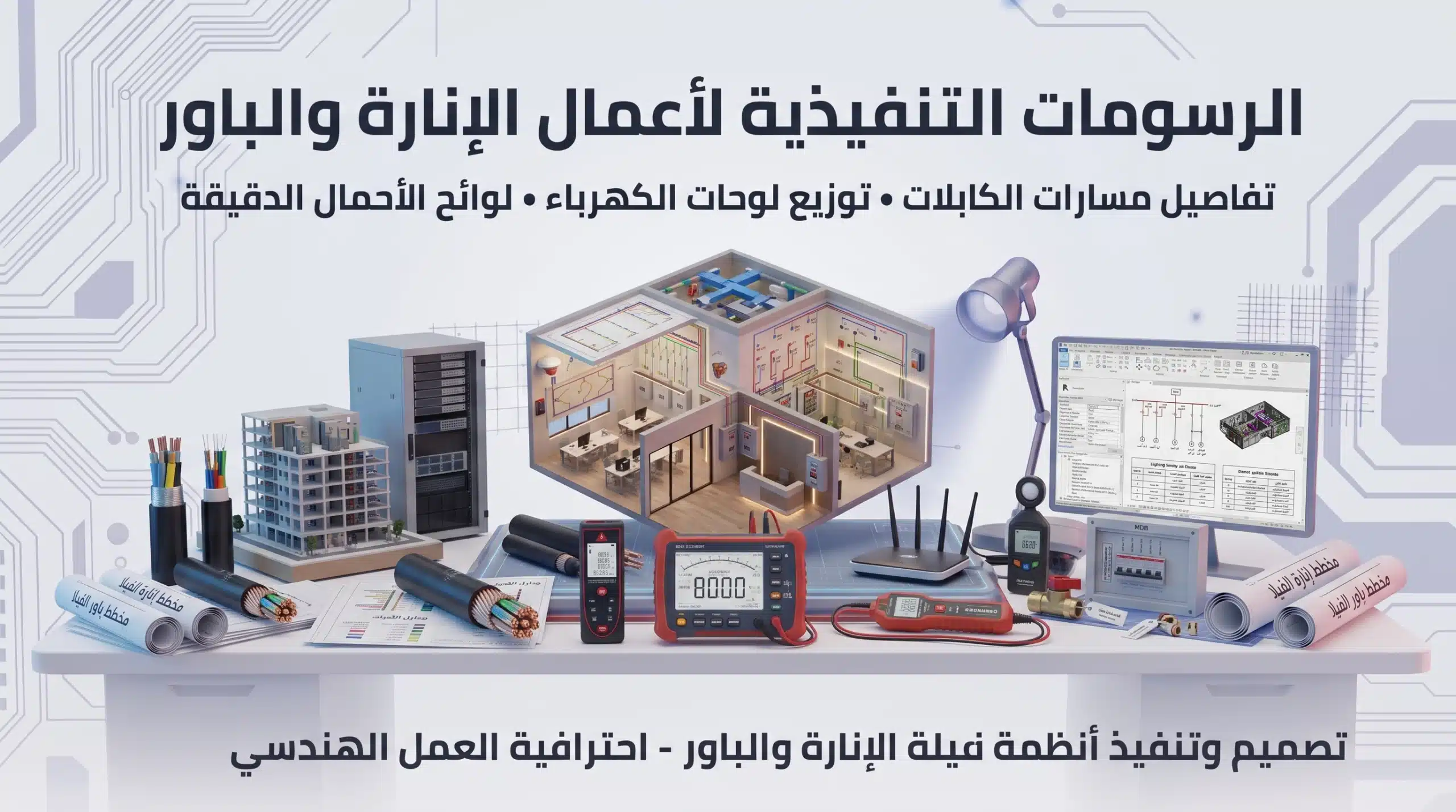 الرسومات التنفيذية للأعمال الكهربائية – إنارة وباور (Shop Drawing)